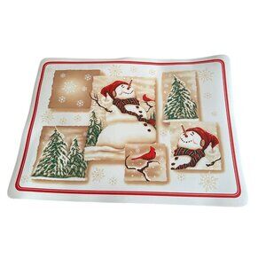Vintage Holiday Time Snowman Vinyl Placemats Set Of 5 Snowman Christmas Tree